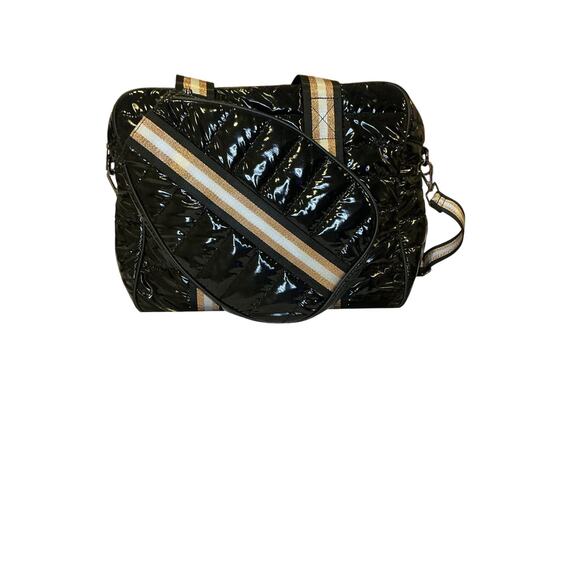Black Quilted Pickleball Bag Puffer Stripe Strap Paddle Pocket - Picture 10 of 14